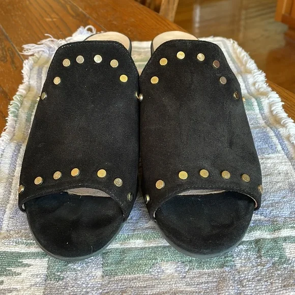 Basaco Black Suede Peep Toe Heeled Slides 39 Made in Spain - Picture 4 of 8